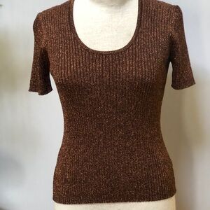 𝅺JOSEPH A Metallic Bronze Short Sleeve ribbed sweater‎ Blouse
#w1027